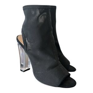 Steve Madden Viola Black Mesh Peep Toe Sock Booties Clear Block Heels Size 5.5